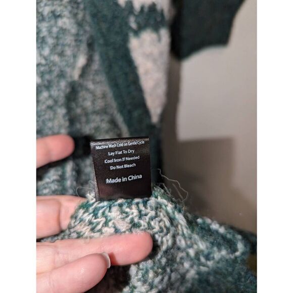 Brazos Market Women's Open Front Duster Sweater Cardigan Green and Cream One Sz - Picture 11 of 15